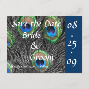Carte Postale Faire-part Mariage de paon Enregistrer la date