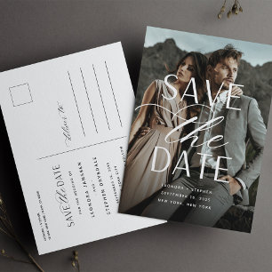 Carte Postale Faire-part Mariage de photo verticale de script lisse Enregis