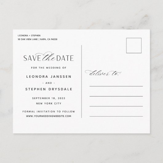 Carte Postale Faire-part Mariage de photo verticale de script lisse Enregis (Dos)