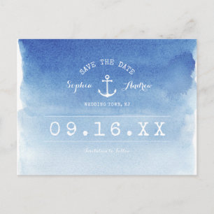 Carte Postale Faire-part Mariage de plage nautique aquarelle enregistrer la