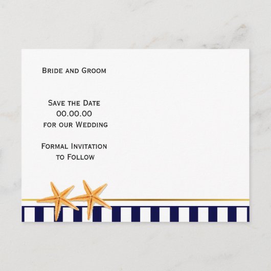 Carte Postale Faire-part Mariage de plage Starfish & stripes Enregistrer la (Dos)