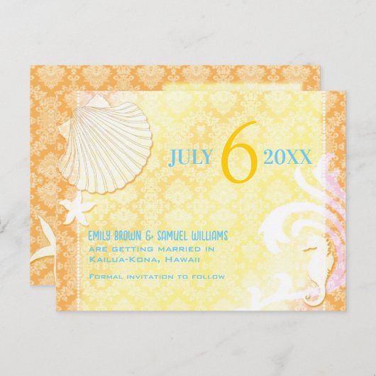 Carte Postale Faire-part Mariage de plage Summer Breeze, retenez la date (Devant / Derrière)