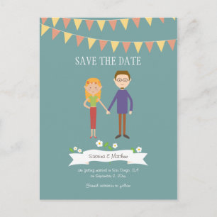 Carte Postale Faire-part Mariage de portrait en couple de dessin illustré