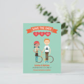 Carte Postale Faire-part Mariage de portrait en couple de dessin illustré (Debout devant)