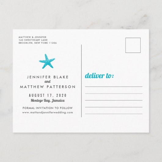 Carte Postale Faire-part Mariage de sable tropical Ocean Beach Enregistrer  (Dos)