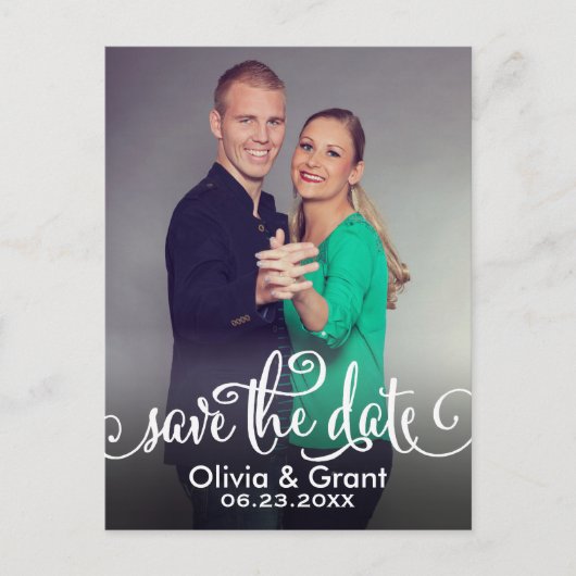 Carte Postale Faire-part Mariage de script blanc élégant Photo Enregistrer (Devant)