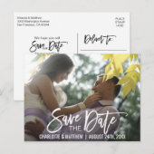 Carte Postale Faire-part Mariage de script blanc moderne ENREGISTRER LA DAT (Devant / Derrière)
