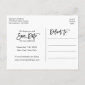 Carte Postale Faire-part Mariage de script blanc moderne ENREGISTRER LA DAT (Dos)