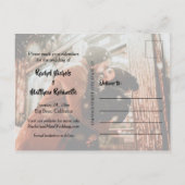 Carte Postale Faire-part Mariage de script blanc moderne photo Enregistrer (Dos)