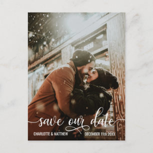 Carte Postale Faire-part Mariage de script blanc moderne SAUVER NOTRE DATE