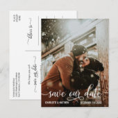 Carte Postale Faire-part Mariage de script blanc moderne SAUVER NOTRE DATE (Devant / Derrière)