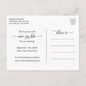 Carte Postale Faire-part Mariage de script blanc moderne SAUVER NOTRE DATE (Dos)