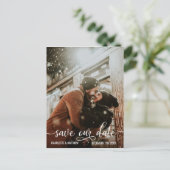 Carte Postale Faire-part Mariage de script blanc moderne SAUVER NOTRE DATE (Debout devant)