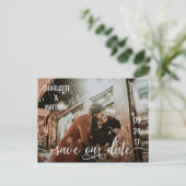 Carte Postale Faire-part Mariage de script blanc moderne SAUVER NOTRE DATE (Debout devant)