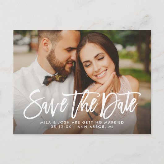 Carte Postale Faire-part Mariage de script brossé moderne photo Enregistrer (Devant)