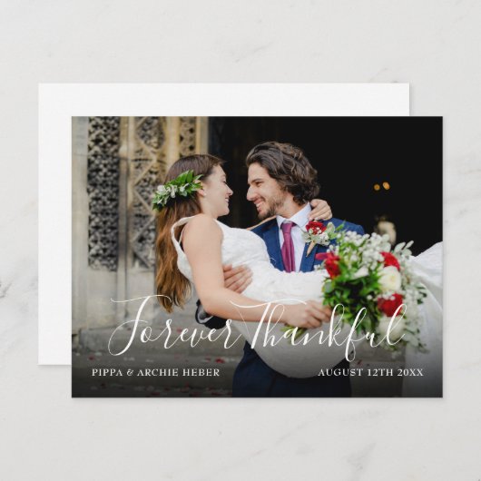 Carte Postale Faire-part Mariage de script chic photo moderne Merci simple (Devant / Derrière)