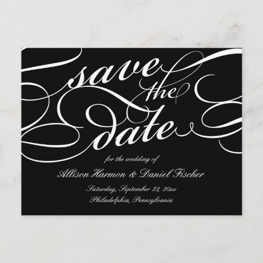 Carte Postale Faire-part Mariage de script classique Enregistrer la date (Devant)