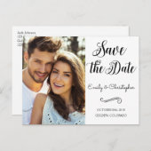Carte Postale Faire-part Mariage de script écrit à la main Enregistrer la p (Devant / Derrière)