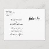Carte Postale Faire-part Mariage de script écrit à la main Enregistrer la p (Dos)
