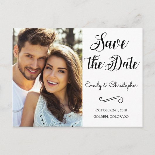 Carte Postale Faire-part Mariage de script écrit à la main Enregistrer la p (Devant)