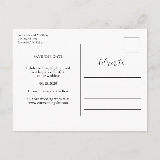 Carte Postale Faire-part Mariage de script Lilac moderne Sauvez la date (Dos)