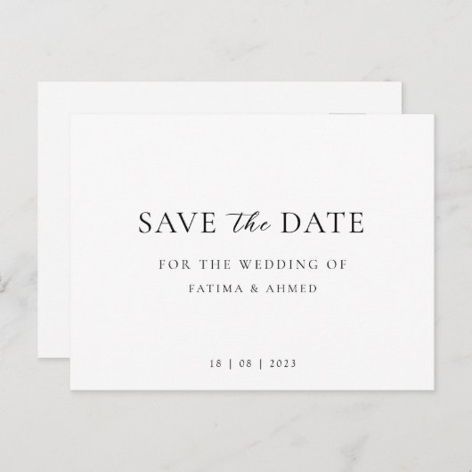 Carte Postale Faire-part Mariage De Script Minimal Non Photo Enregistrer La (Devant / Derrière)