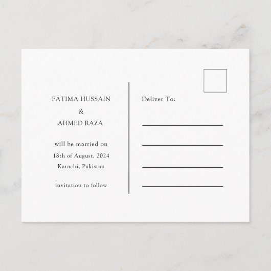 Carte Postale Faire-part Mariage De Script Minimal Non Photo Enregistrer La (Dos)