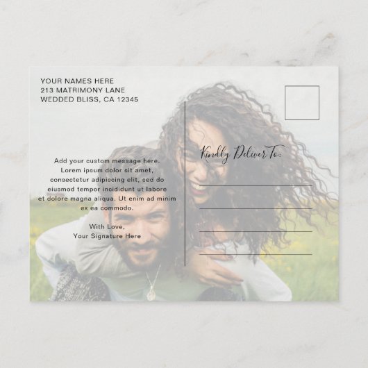 Carte Postale Faire-part Mariage de script moderne et élégant Photo Enregis (Dos)