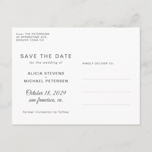 Carte Postale Faire-part Mariage de script moderne photo enregistrer la dat (Dos)