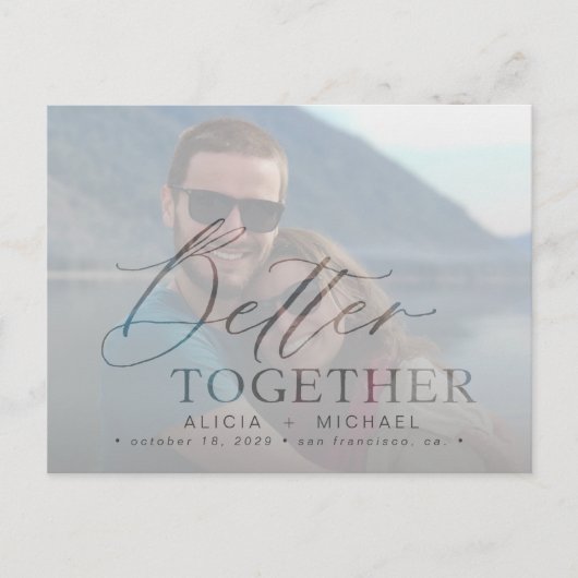 Carte Postale Faire-part Mariage de script moderne photo enregistrer la dat (Devant)
