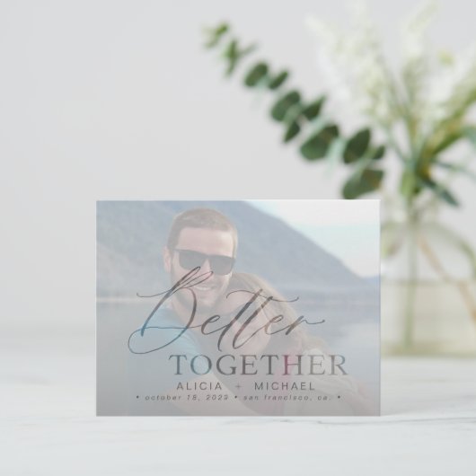 Carte Postale Faire-part Mariage de script moderne photo enregistrer la dat (Debout devant)