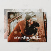 Carte Postale Faire-part Mariage de script moderne Photo Enregistrer la dat (Devant / Derrière)