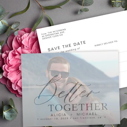 Carte Postale Faire-part Mariage de script moderne photo enregistrer la dat