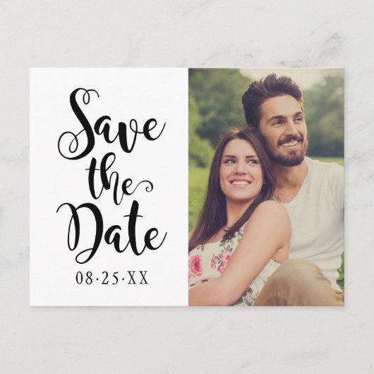 Carte Postale Faire-part Mariage de script noir moderne photo Enregistrer l (Devant)