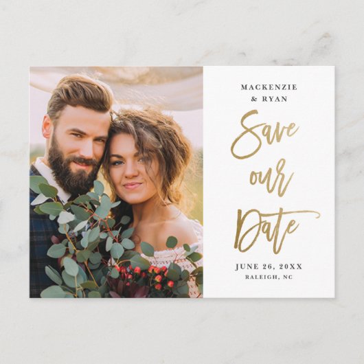 Carte Postale Faire-part Mariage De Script Or Moderne Photo Enregistrer La (Devant)