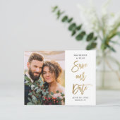 Carte Postale Faire-part Mariage De Script Or Moderne Photo Enregistrer La (Debout devant)