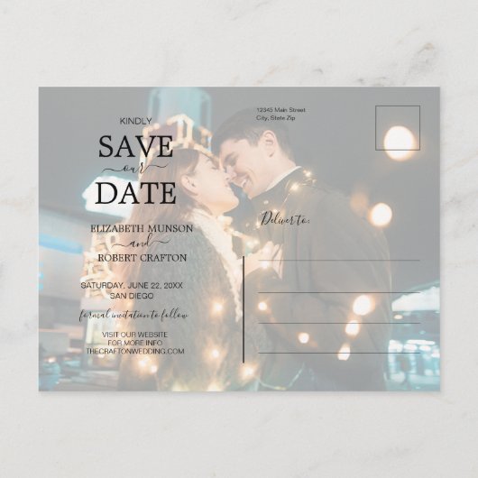 Carte Postale Faire-part Mariage de script romantique Photo Enregistrer la (Dos)