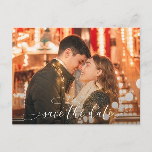 Carte Postale Faire-part Mariage de script romantique Photo Enregistrer la (Devant)