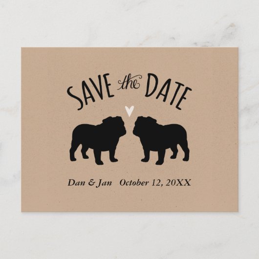 Carte Postale Faire-part Mariage de Silhouettes Bulldog Enregistrer la date (Devant)