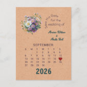 Carte Postale Faire-part Mariage de Style Calendrier Enregistrer la Date Se (Devant)