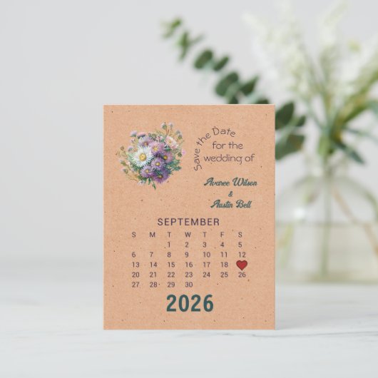Carte Postale Faire-part Mariage de Style Calendrier Enregistrer la Date Se (Debout devant)