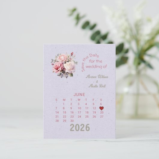Carte Postale Faire-part Mariage de style calendrier Enregistrez la date Ju (Debout devant)