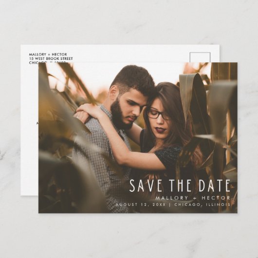Carte Postale Faire-part Mariage de Style Moderne Photo Enregistrer la Date (Devant / Derrière)
