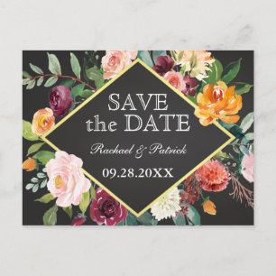 Carte Postale Faire-part Mariage de tableau rouge floral rustique Enregistr