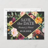 Carte Postale Faire-part Mariage de tableau rouge floral rustique Enregistr (Devant / Derrière)
