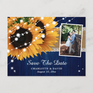 Carte Postale Faire-part Mariage de Tournesol Bleu Marine Photo Enregistrer