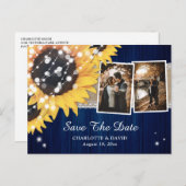 Carte Postale Faire-part Mariage de Tournesol Bleu Marine Photo Enregistrer (Devant / Derrière)