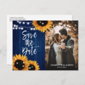 Carte Postale Faire-part Mariage de Tournesol Bleu Marine Photo Enregistrer (Devant / Derrière)