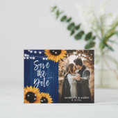 Carte Postale Faire-part Mariage de Tournesol Bleu Marine Photo Enregistrer (Debout devant)
