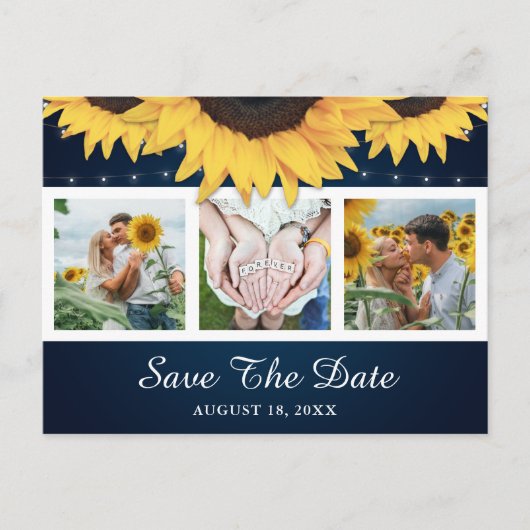 Carte Postale Faire-part Mariage de Tournesol Bleu Marine Photo Enregistrer (Devant)